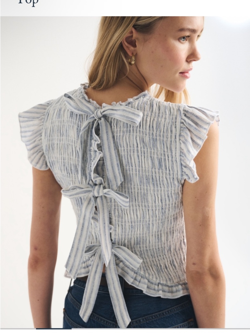 Abercrombie Linen Blend Smocked Tie Back Top Shirt NWT Medium Sold Out Online